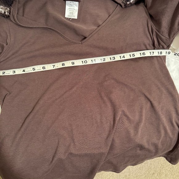 Ladies Brown Shirt w/ Sequined Trim - Picture 6 of 7